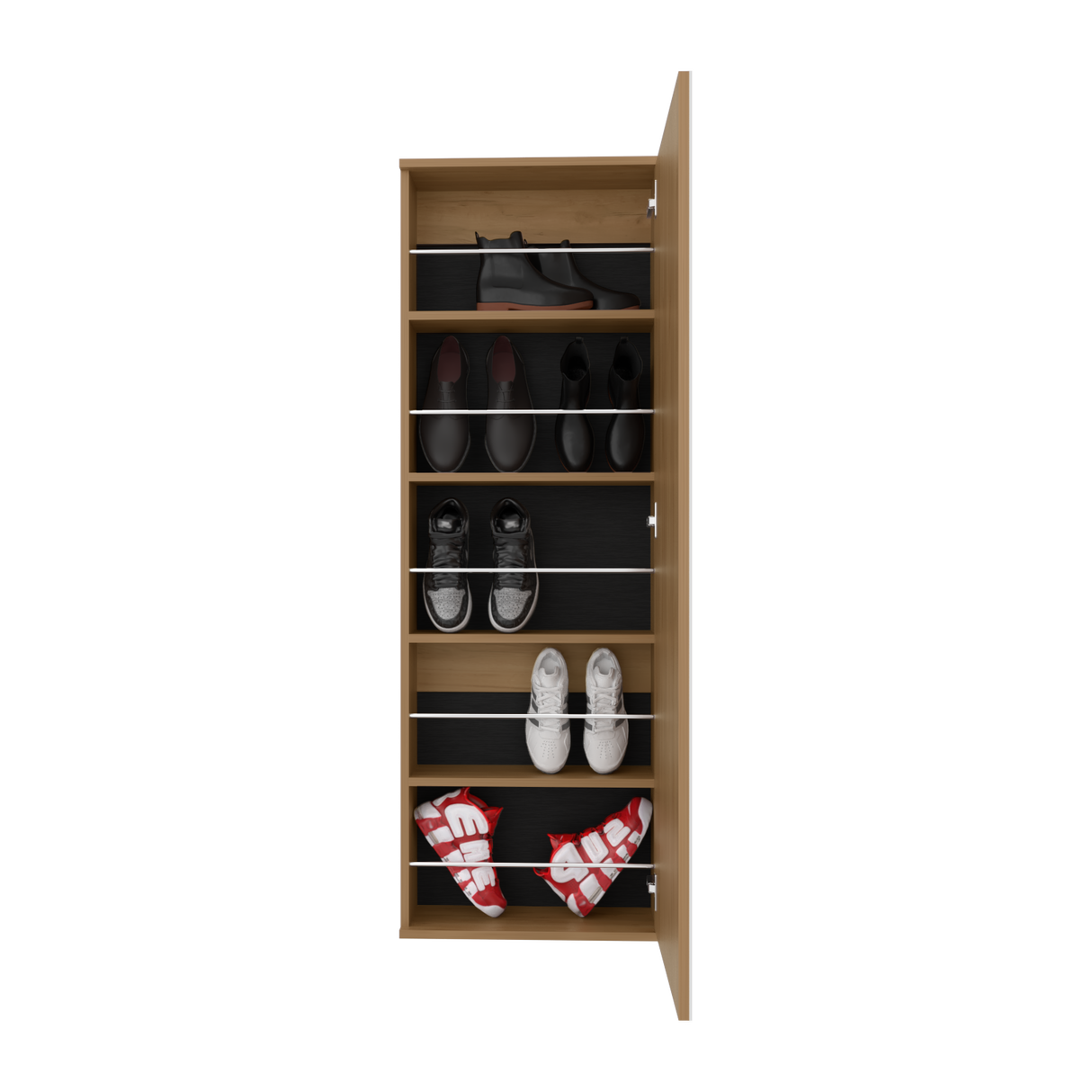 Zapatero de Pared Leto Fresno Europeo 47x138cm Flotante de Cinco Niveles con Espejo - ZAPATEROS | Bylmo