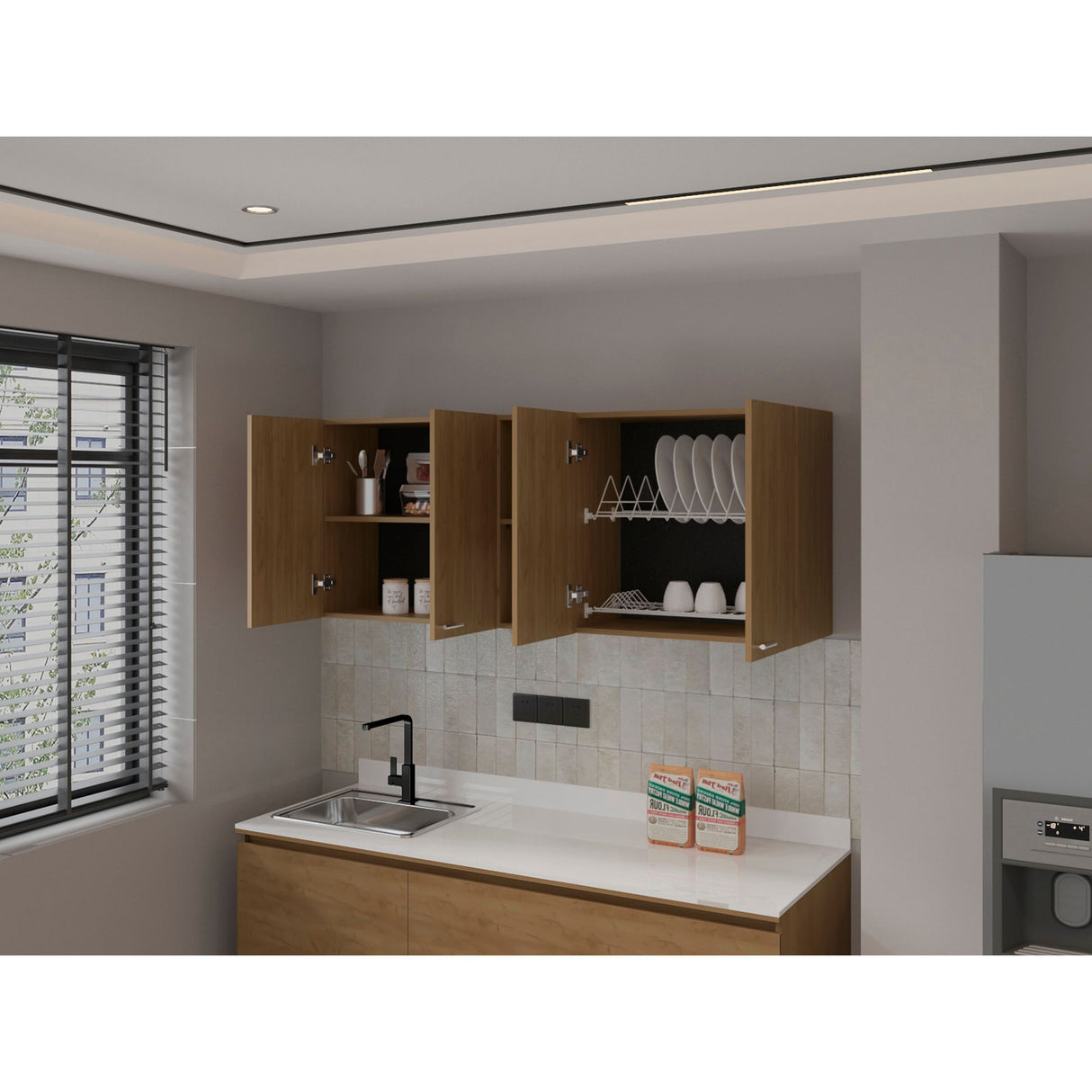 Mueble Superior de Cocina Portofino Fresno Europeo 150x60cm con Locero - MUEBLES SUPERIORES DE COCINA | Bylmo