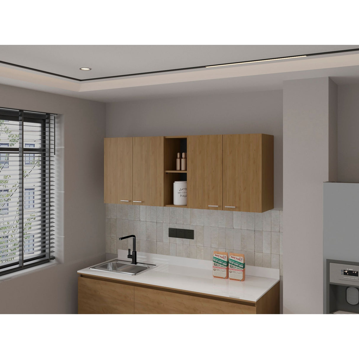 Mueble Superior de Cocina Portofino Fresno Europeo 150x60cm con Locero - MUEBLES SUPERIORES DE COCINA | Bylmo