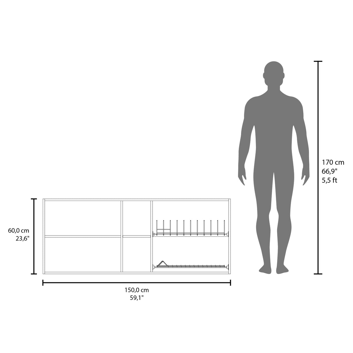 Mueble Superior de Cocina Portofino Fresno Europeo 150x60cm con Locero - MUEBLES SUPERIORES DE COCINA | Bylmo