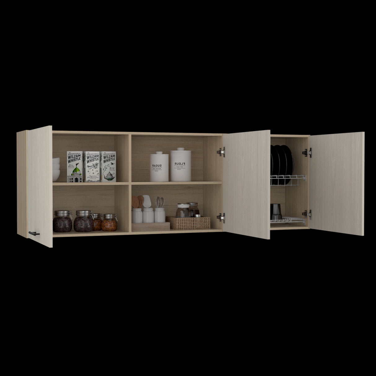 Mueble Superior de Cocina Gante Rovere y Niebla 180x60cm con Locero - MUEBLES SUPERIORES DE COCINA | Bylmo