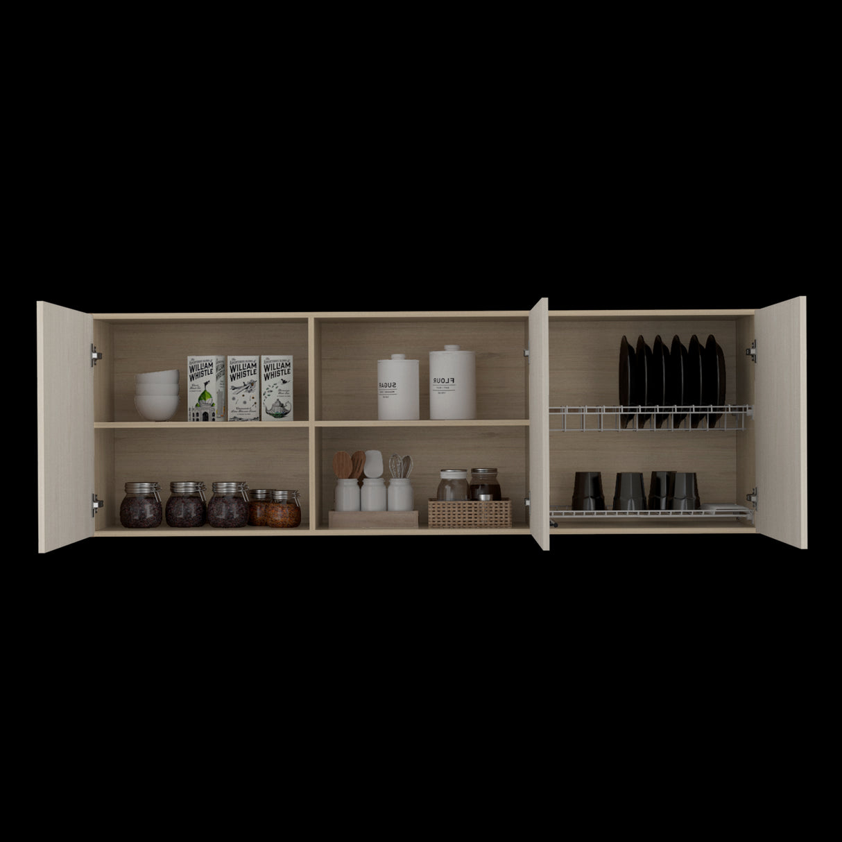 Mueble Superior de Cocina Gante Rovere y Niebla 180x60cm con Locero - MUEBLES SUPERIORES DE COCINA | Bylmo