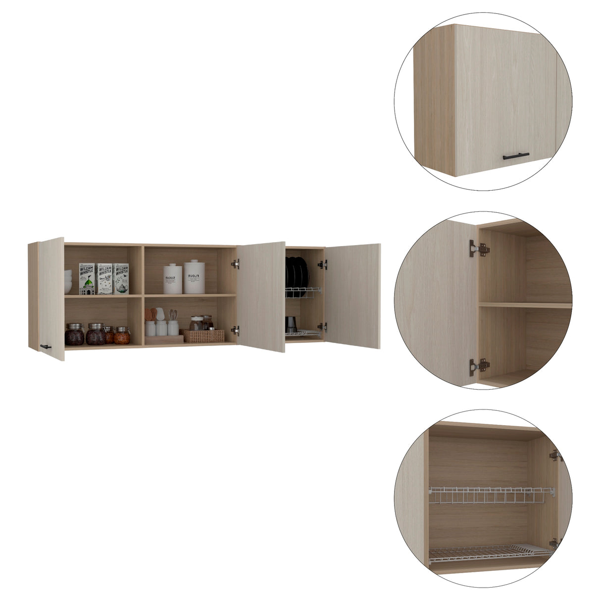 Mueble Superior de Cocina Gante Rovere y Niebla 180x60cm con Locero - MUEBLES SUPERIORES DE COCINA | Bylmo