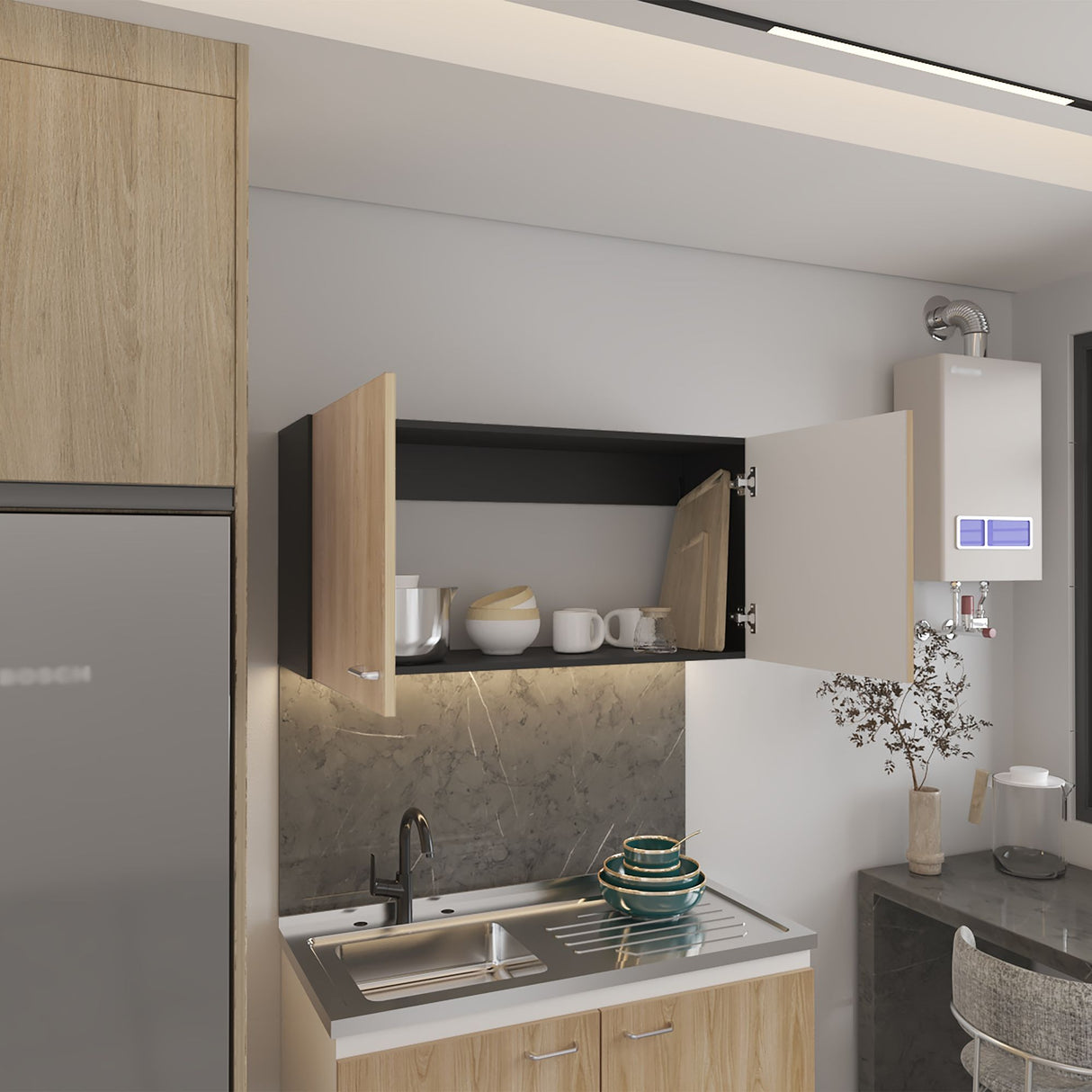 Mueble Superior de Cocina Napoles Wengue y Fresno Europeo 100x49cm con Dos Puertas - MUEBLES SUPERIORES DE COCINA | Bylmo