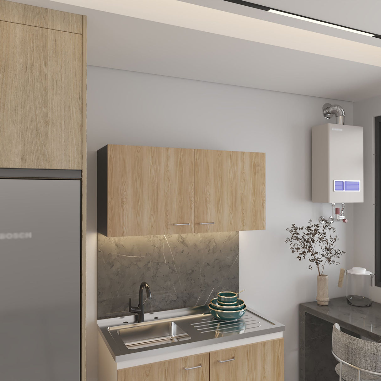 Mueble Superior de Cocina Napoles Wengue y Fresno Europeo 100x49cm con Dos Puertas - MUEBLES SUPERIORES DE COCINA | Bylmo