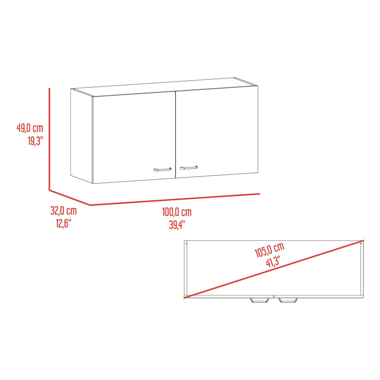 Mueble Superior de Cocina Napoles Wengue y Fresno Europeo 100x49cm con Dos Puertas - MUEBLES SUPERIORES DE COCINA | Bylmo