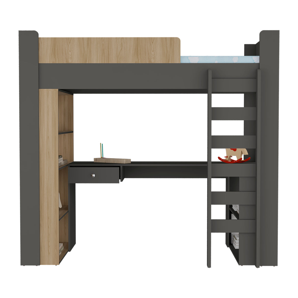 Cama Multifuncional Cozy Plomo y Fresno Europeo 201.2x183.6cm para Colchón Sencilla 100 X 190 Cm con Cabecero y Piecero - CAMAS | Bylmo