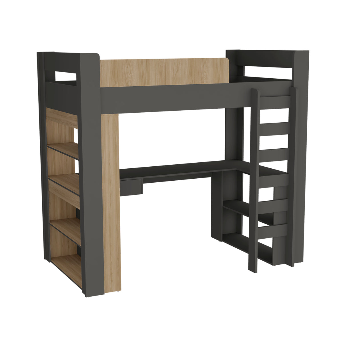 Cama Multifuncional Cozy Plomo y Fresno Europeo 201.2x183.6cm para Colchón Sencilla 100 X 190 Cm con Cabecero y Piecero - CAMAS | Bylmo