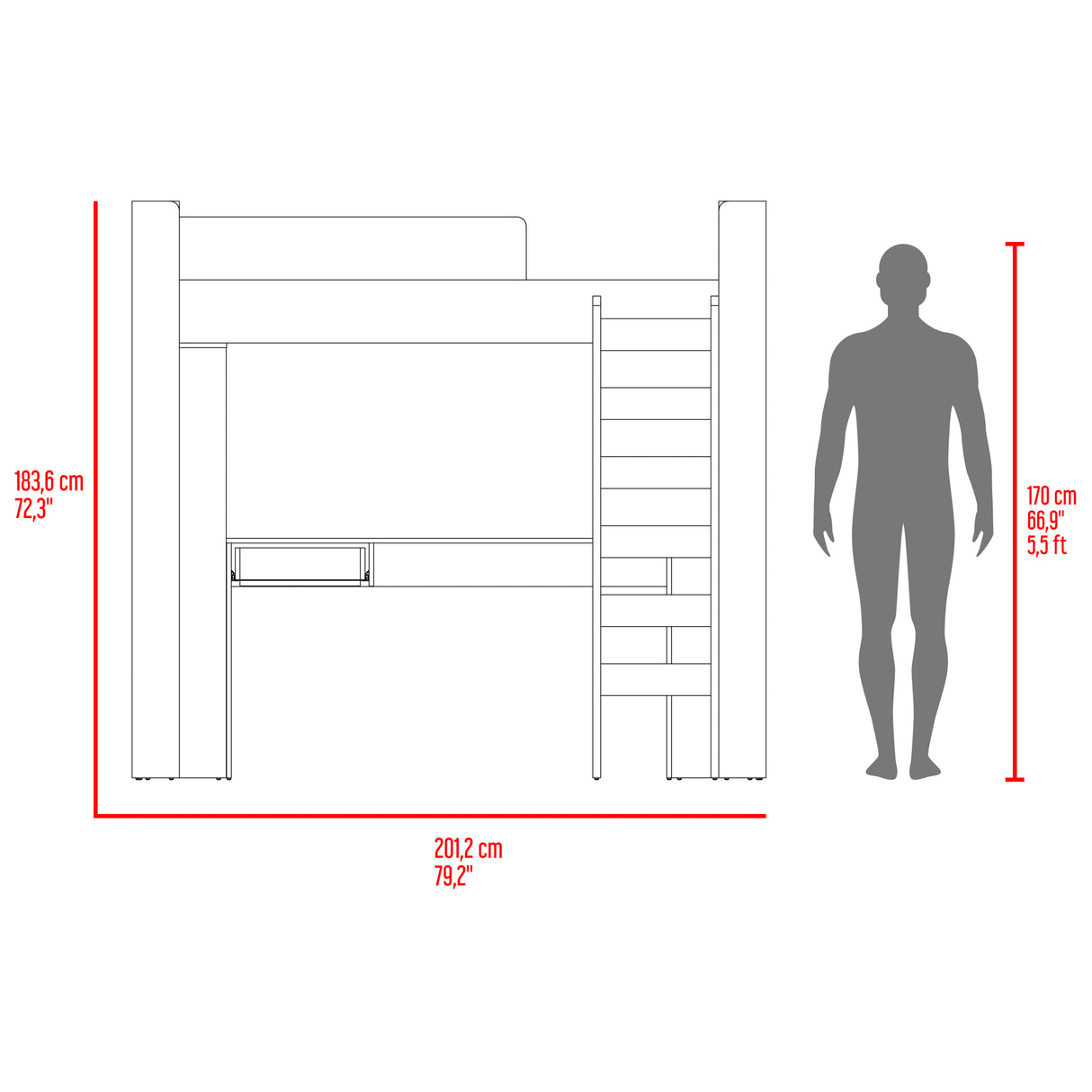 Cama Multifuncional Cozy Plomo y Fresno Europeo 201.2x183.6cm para Colchón Sencilla 100 X 190 Cm con Cabecero y Piecero - CAMAS | Bylmo