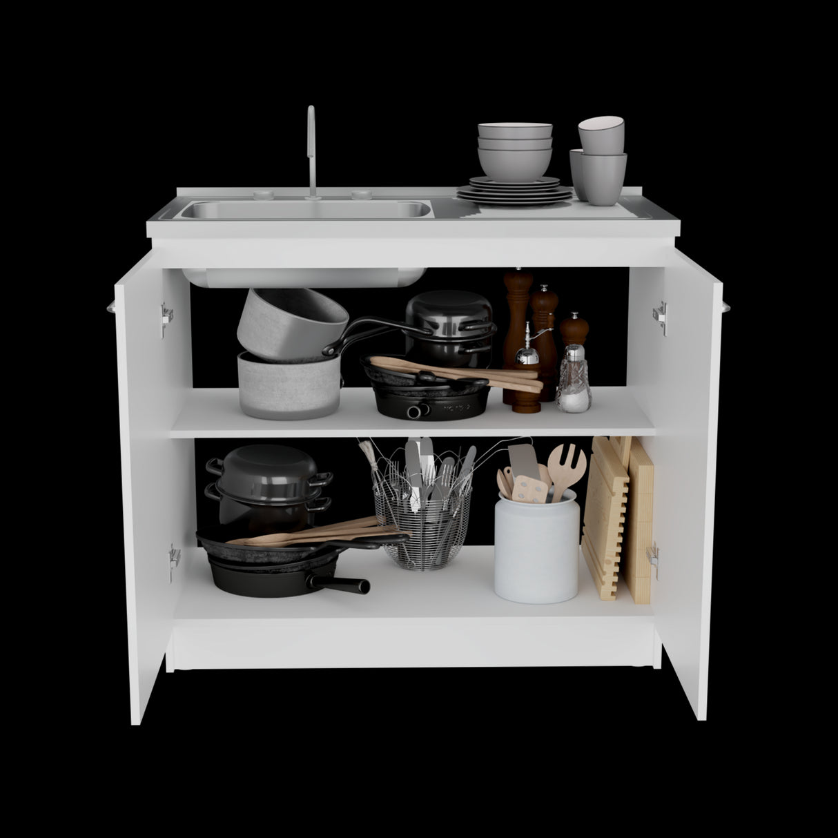 Mueble Inferior de Cocina Napoles Blanco 100x90cm Con Mesón de Acero Inoxidable para Lado Izquierdo y sin Estufa - MUEBLES INFERIORES DE COCINA | Bylmo