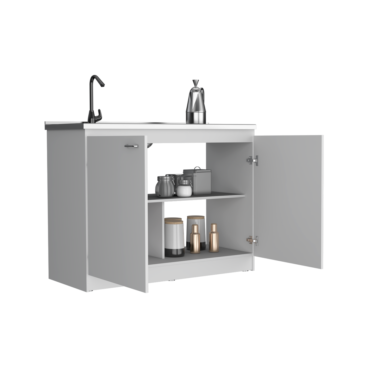 Mueble Inferior de Cocina Napoles Blanco 120x89cm Con Mesón de Acero Inoxidable para Lado Izquierdo y sin Estufa - MUEBLES INFERIORES DE COCINA | Bylmo