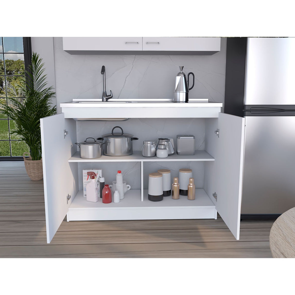 Mueble Inferior de Cocina Napoles Blanco 120x89cm Con Mesón de Acero Inoxidable para Lado Izquierdo y sin Estufa - MUEBLES INFERIORES DE COCINA | Bylmo