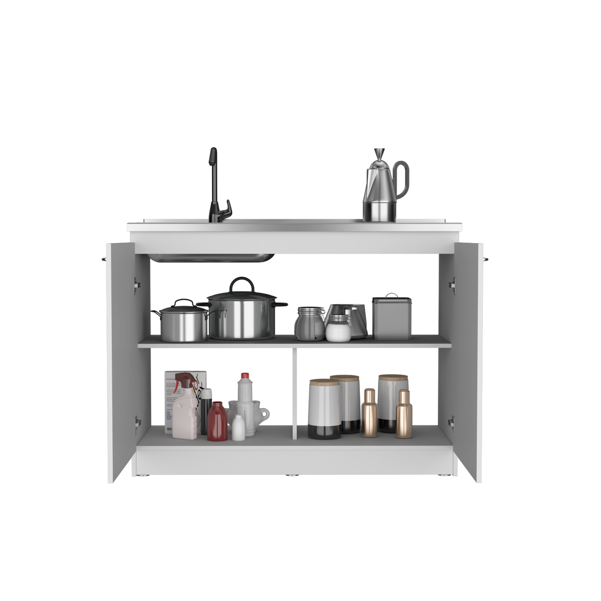 Mueble Inferior de Cocina Napoles Blanco 120x89cm Con Mesón de Acero Inoxidable para Lado Izquierdo y sin Estufa - MUEBLES INFERIORES DE COCINA | Bylmo