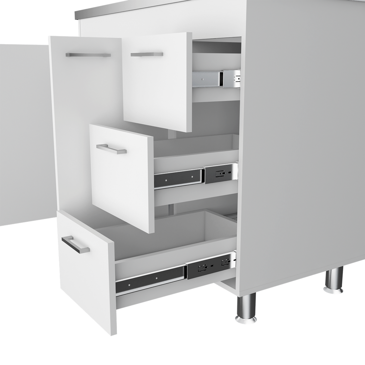 Mueble Inferior de Cocina Ferreti Blanco 100x90cm Con Mesón de Acero Inoxidable para Lado Izquierdo y sin Estufa - MUEBLES INFERIORES DE COCINA | Bylmo