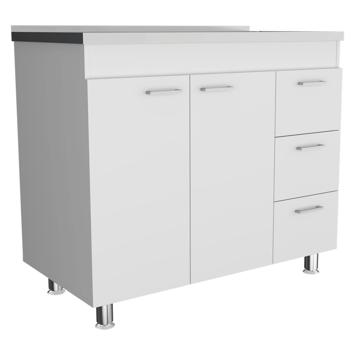 Mueble Inferior de Cocina Ferreti Blanco 100x90cm Con Mesón de Acero Inoxidable para Lado Izquierdo y sin Estufa - MUEBLES INFERIORES DE COCINA | Bylmo