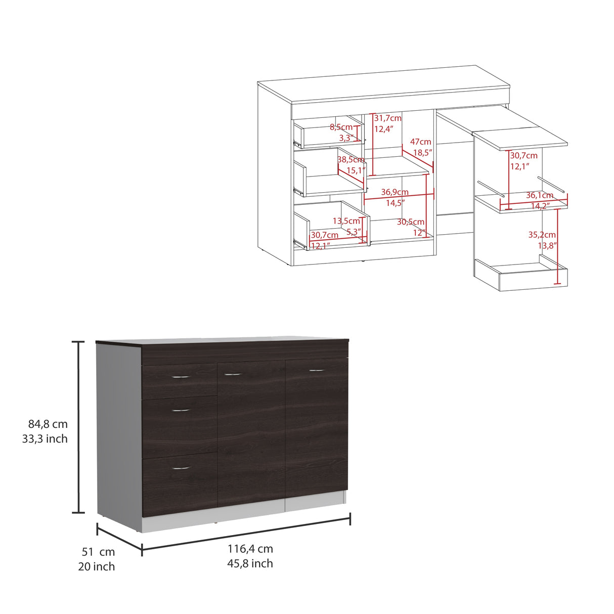 Mueble Inferior de Cocina Grecia Blanco y Milan 116.4x84.8cm Sin Mesón y sin Estufa - MUEBLES INFERIORES DE COCINA | Bylmo