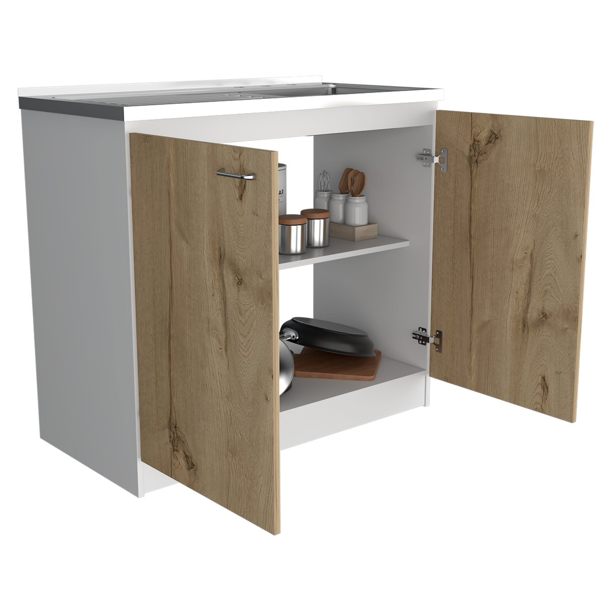 Mueble Inferior de Cocina Napoles Blanco y Duna 100x90cm Con Mesón de Acero Inoxidable para Lado Izquierdo y sin Estufa - MUEBLES INFERIORES DE COCINA | Bylmo