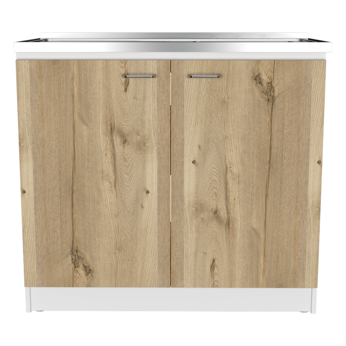 Mueble Inferior de Cocina Napoles Blanco y Duna 100x90cm Con Mesón de Acero Inoxidable para Lado Izquierdo y sin Estufa - MUEBLES INFERIORES DE COCINA | Bylmo