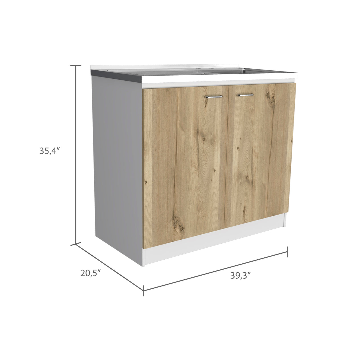 Mueble Inferior de Cocina Napoles Blanco y Duna 100x90cm Con Mesón de Acero Inoxidable para Lado Izquierdo y sin Estufa - MUEBLES INFERIORES DE COCINA | Bylmo