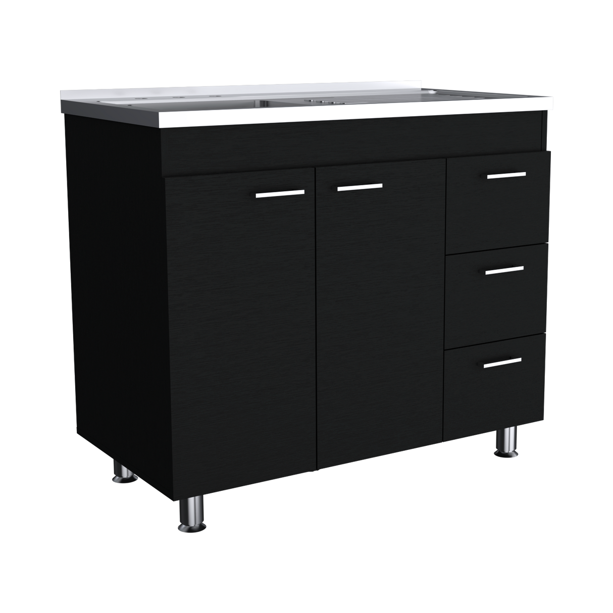 Mueble Inferior de Cocina Ferreti Wengue 100x90cm Con Mesón de Acero Inoxidable para Lado Izquierdo y sin Estufa - MUEBLES INFERIORES DE COCINA | Bylmo