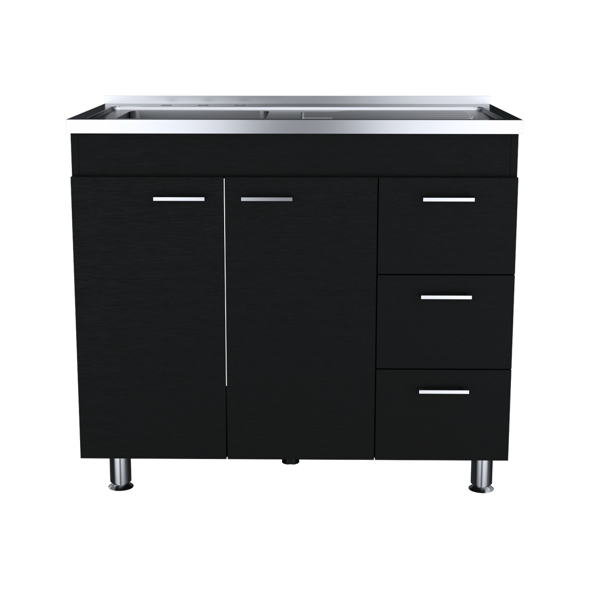 Mueble Inferior de Cocina Ferreti Wengue 100x90cm Con Mesón de Acero Inoxidable para Lado Izquierdo y sin Estufa - MUEBLES INFERIORES DE COCINA | Bylmo