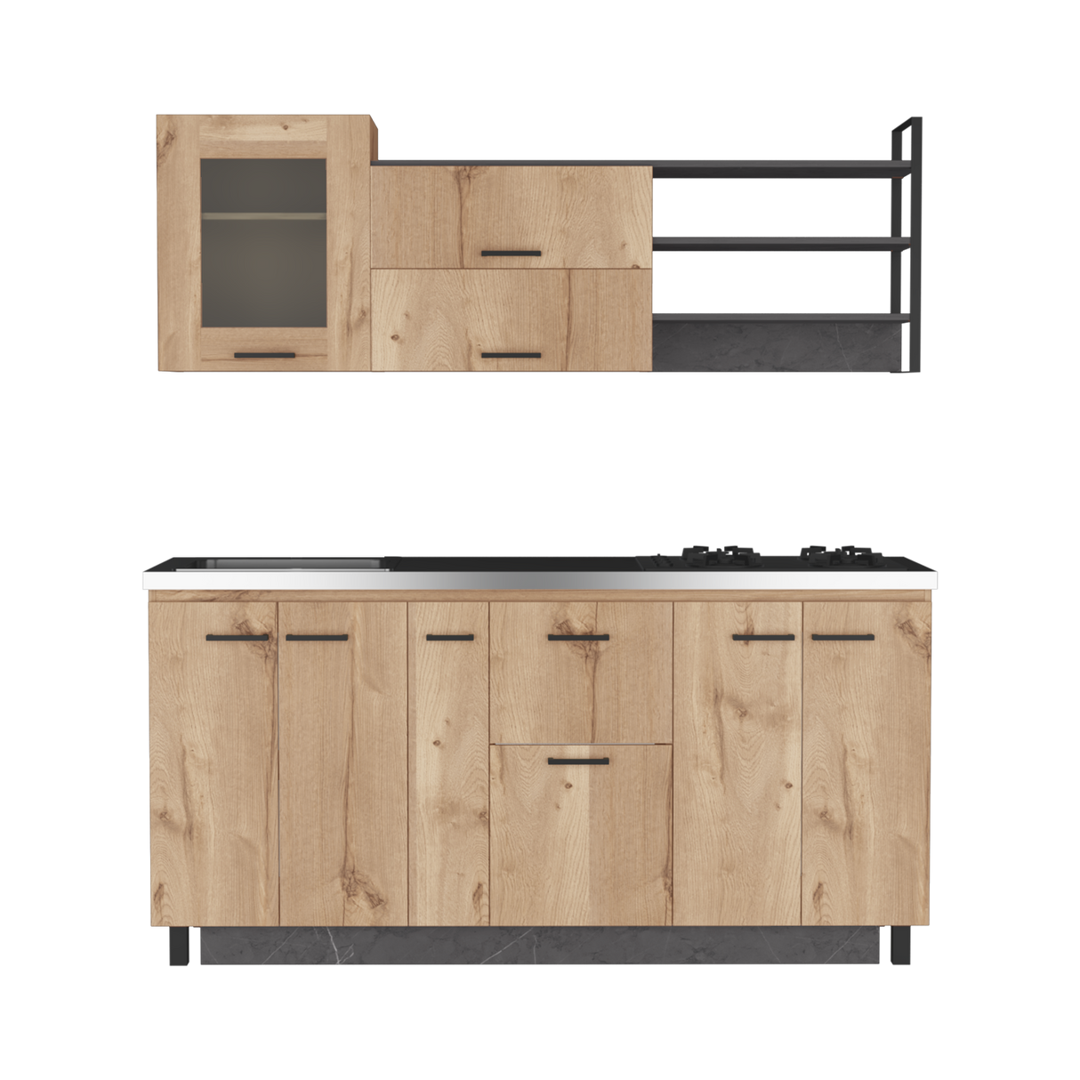 Cocina Carmen Duna Y Onix 180x88cm con Mesón de Acero Inoxidable y con Pozuelo - COCINAS | Bylmo