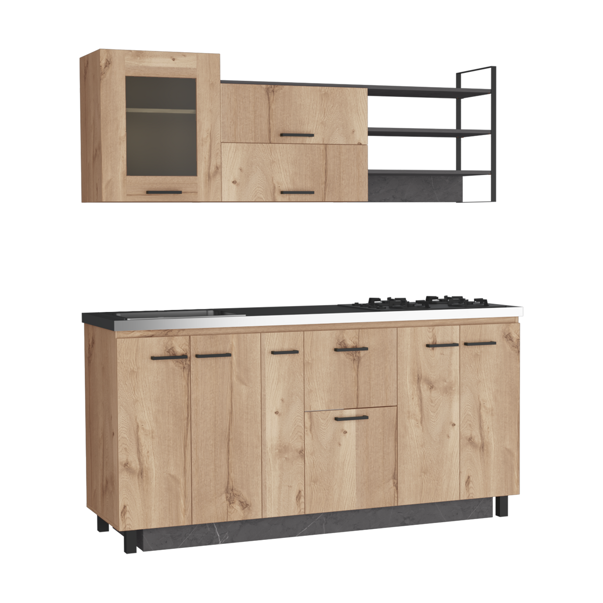 Cocina Carmen Duna Y Onix 180x88cm con Mesón de Acero Inoxidable y con Pozuelo - COCINAS | Bylmo