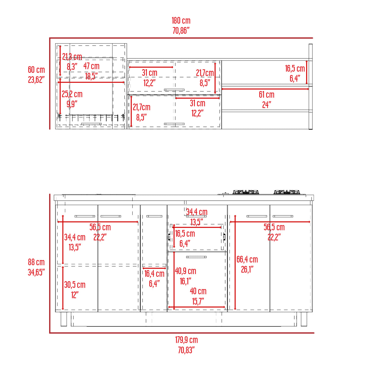 Cocina Carmen Duna Y Onix 180x88cm con Mesón de Acero Inoxidable y con Pozuelo - COCINAS | Bylmo