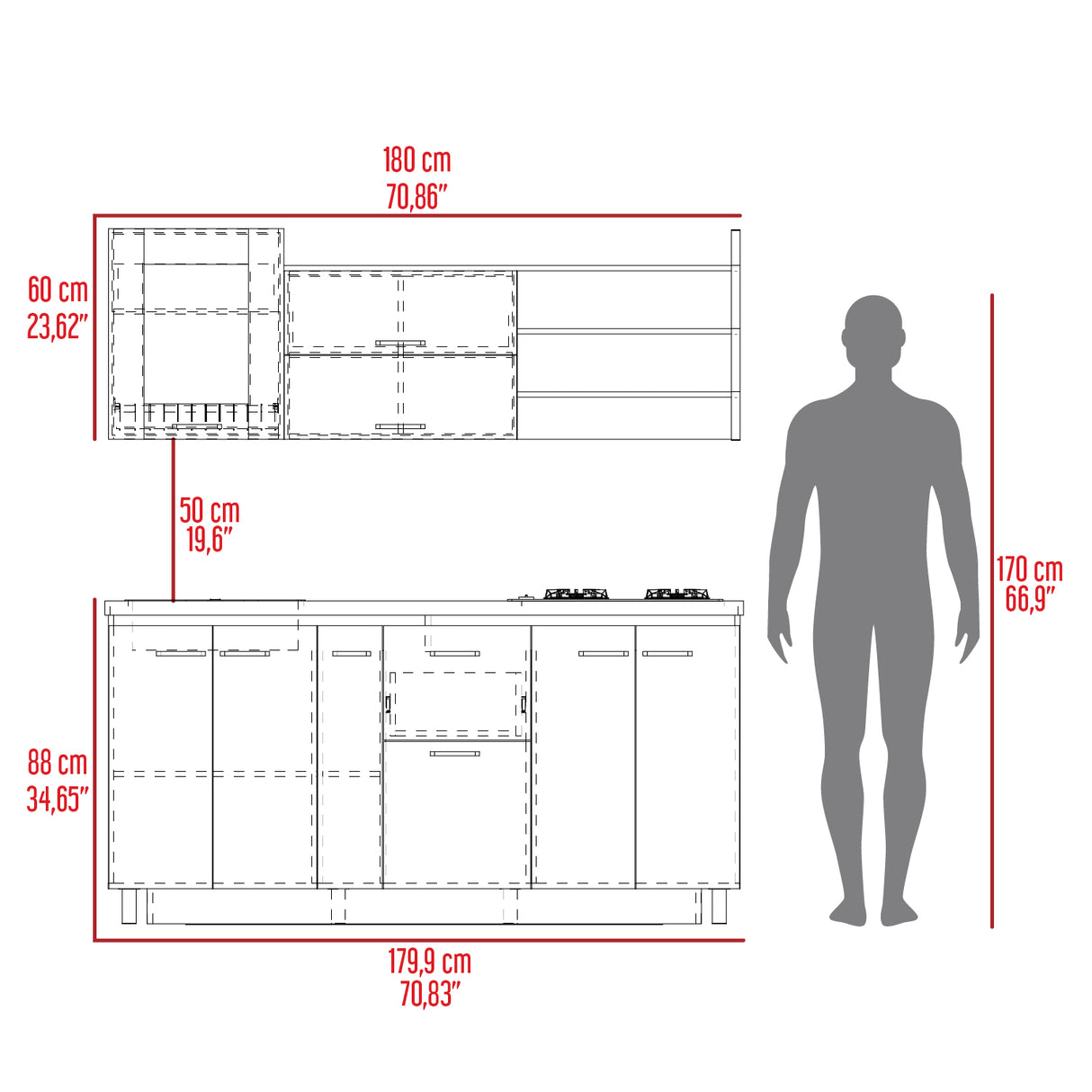 Cocina Carmen Duna Y Onix 180x88cm con Mesón de Acero Inoxidable y con Pozuelo - COCINAS | Bylmo