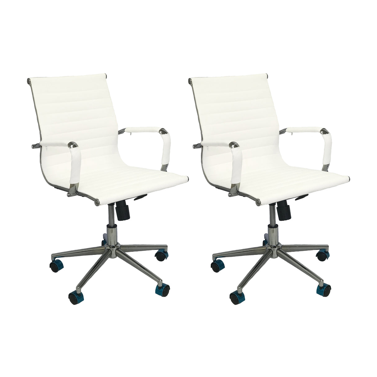 Set x 2 Sillas de Oficina Esterilla Blanco 61x46.5cm Reclinable y Giratoria con Ruedas - SILLAS DE OFICINA | Bylmo