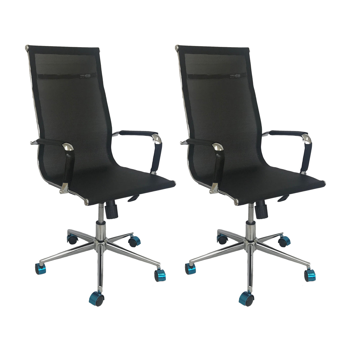 Set x 2 Sillas de Oficina Negro 61x47cm Reclinable y Giratoria con Ruedas - SILLAS DE OFICINA | Bylmo