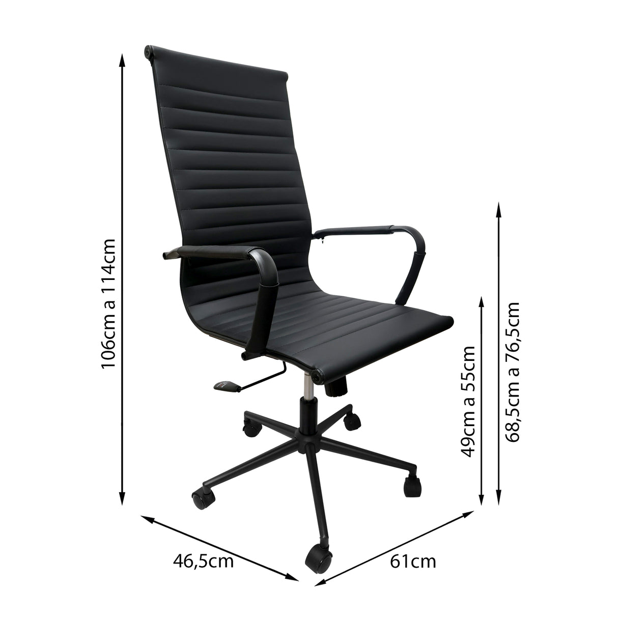 Silla de Oficina Alta Esterilla Negro Cuero PU 61x46.5cm Reclinable y Giratoria con Ruedas - SILLAS DE OFICINA | Bylmo