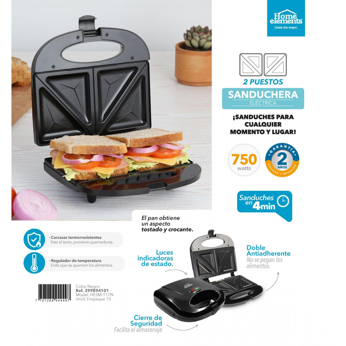 Sanduchera Negro 21.5x9cm de Dos Puestos Triangular - SANDUCHERAS Y WAFLERAS | Bylmo