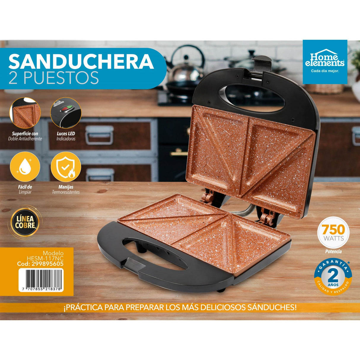 Sanduchera Negro y Cobre 21.5x9cm de Dos Puestos Triangular - SANDUCHERAS Y WAFLERAS | Bylmo