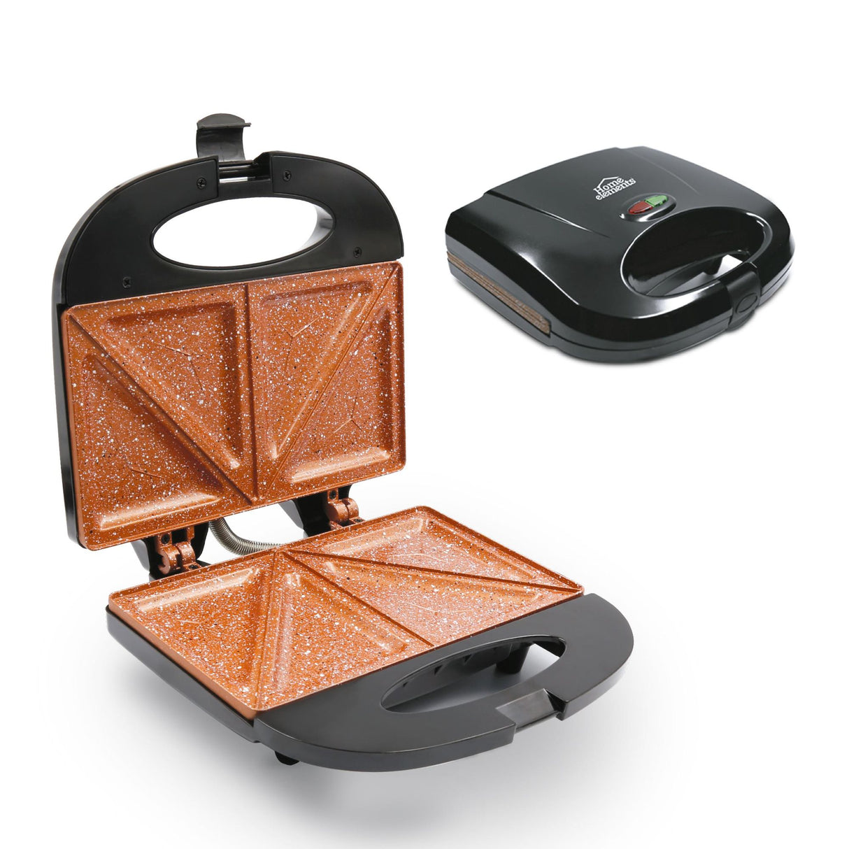 Sanduchera Negro y Cobre 21.5x9cm de Dos Puestos Triangular - SANDUCHERAS Y WAFLERAS | Bylmo