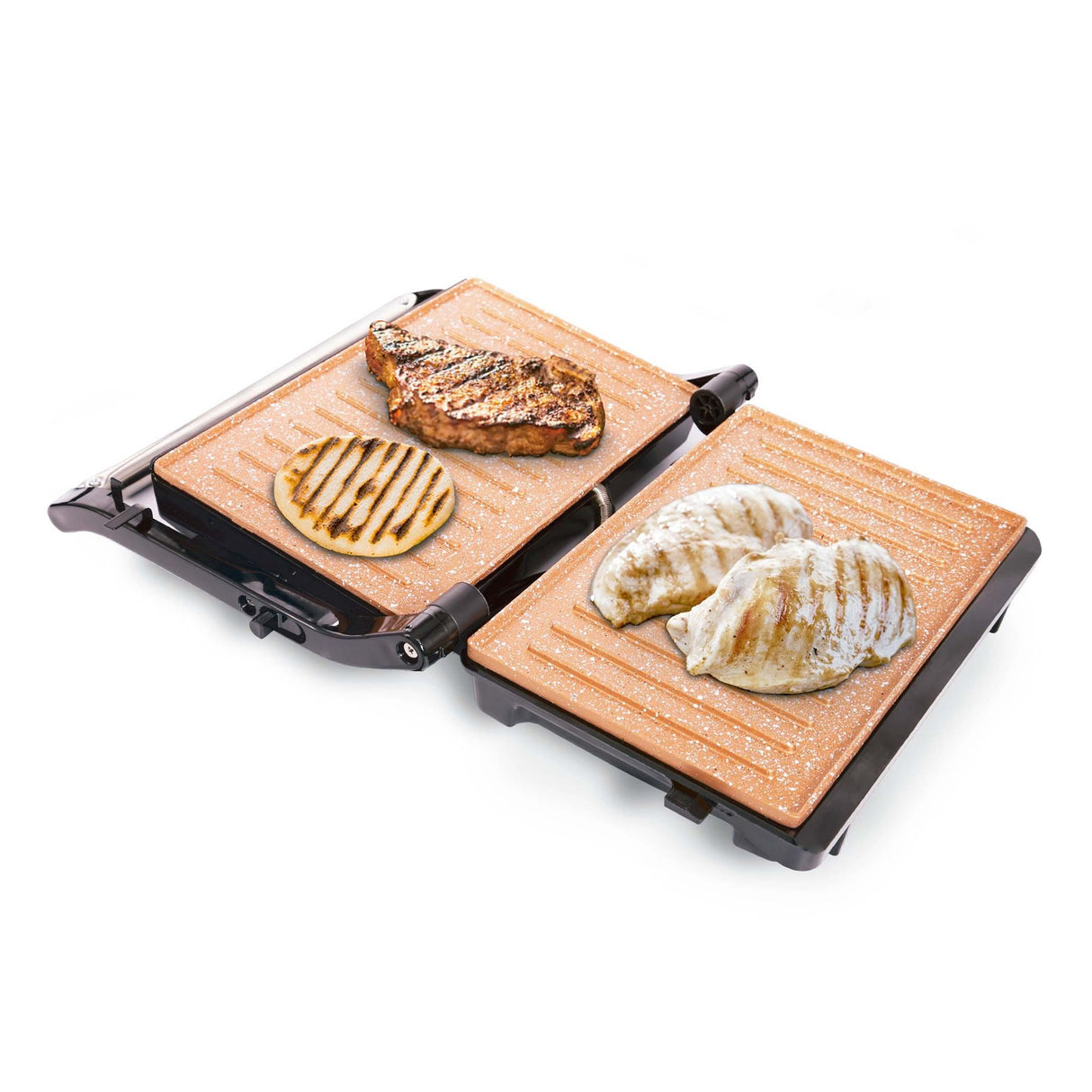 Sanduchera Grill Negro y Cobre 23x10cm de Dos Puestos Tipo Panini - SANDUCHERAS Y WAFLERAS | Bylmo