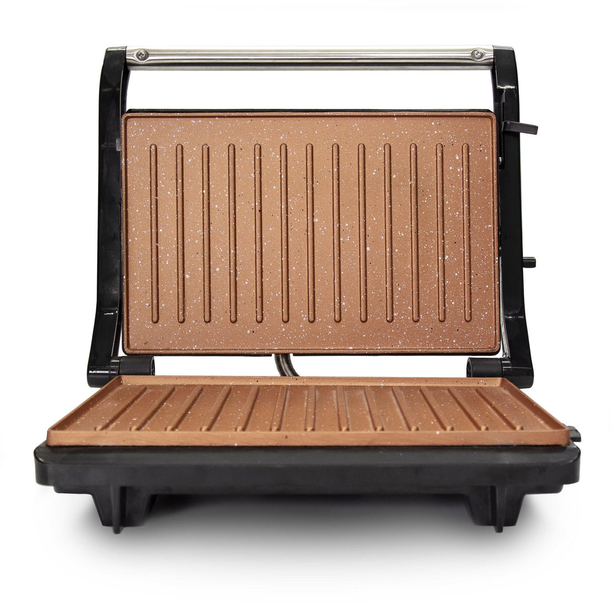 Sanduchera Grill Negro y Cobre 23x10cm de Dos Puestos Tipo Panini - SANDUCHERAS Y WAFLERAS | Bylmo