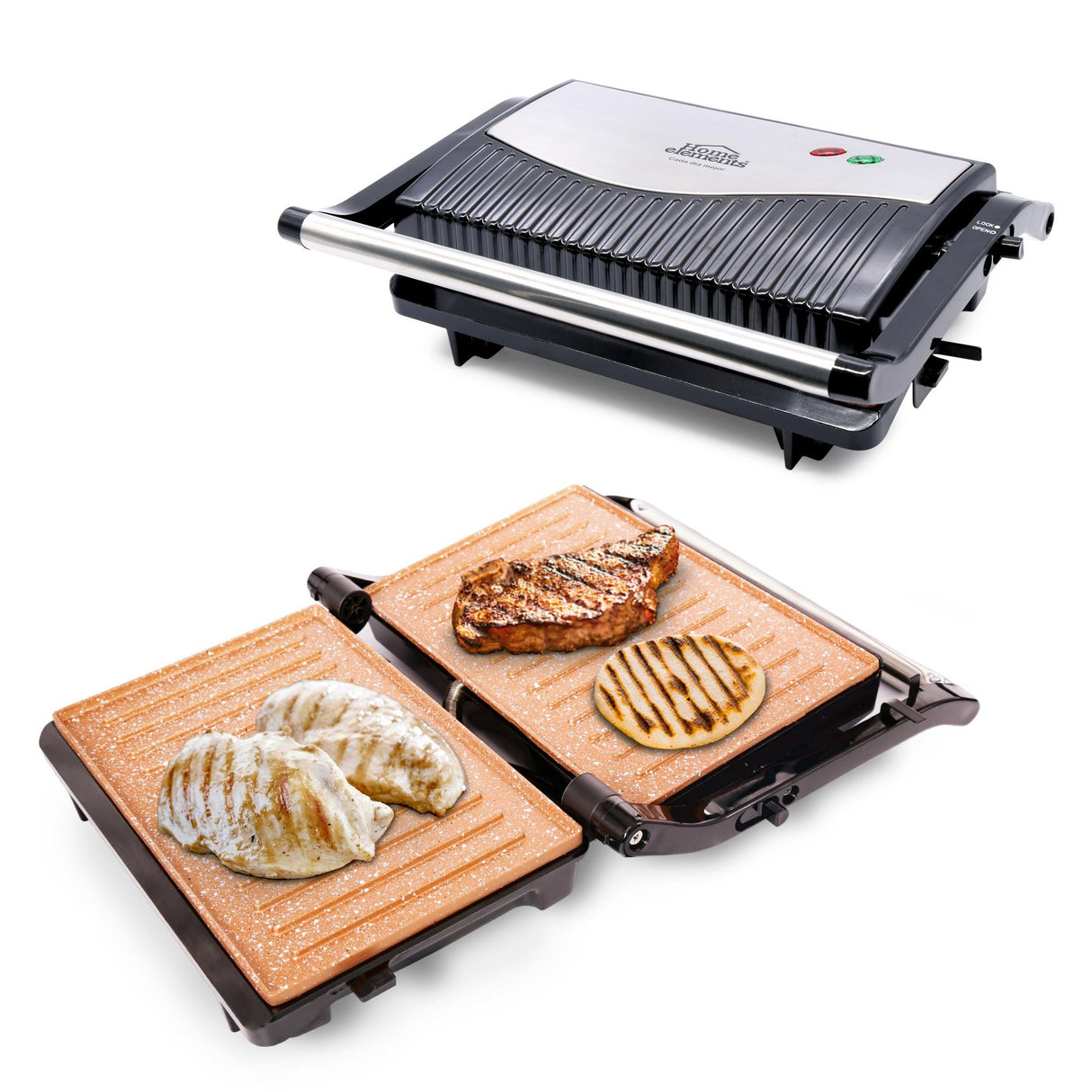 Sanduchera Grill Negro y Cobre 23x10cm de Dos Puestos Tipo Panini - SANDUCHERAS Y WAFLERAS | Bylmo