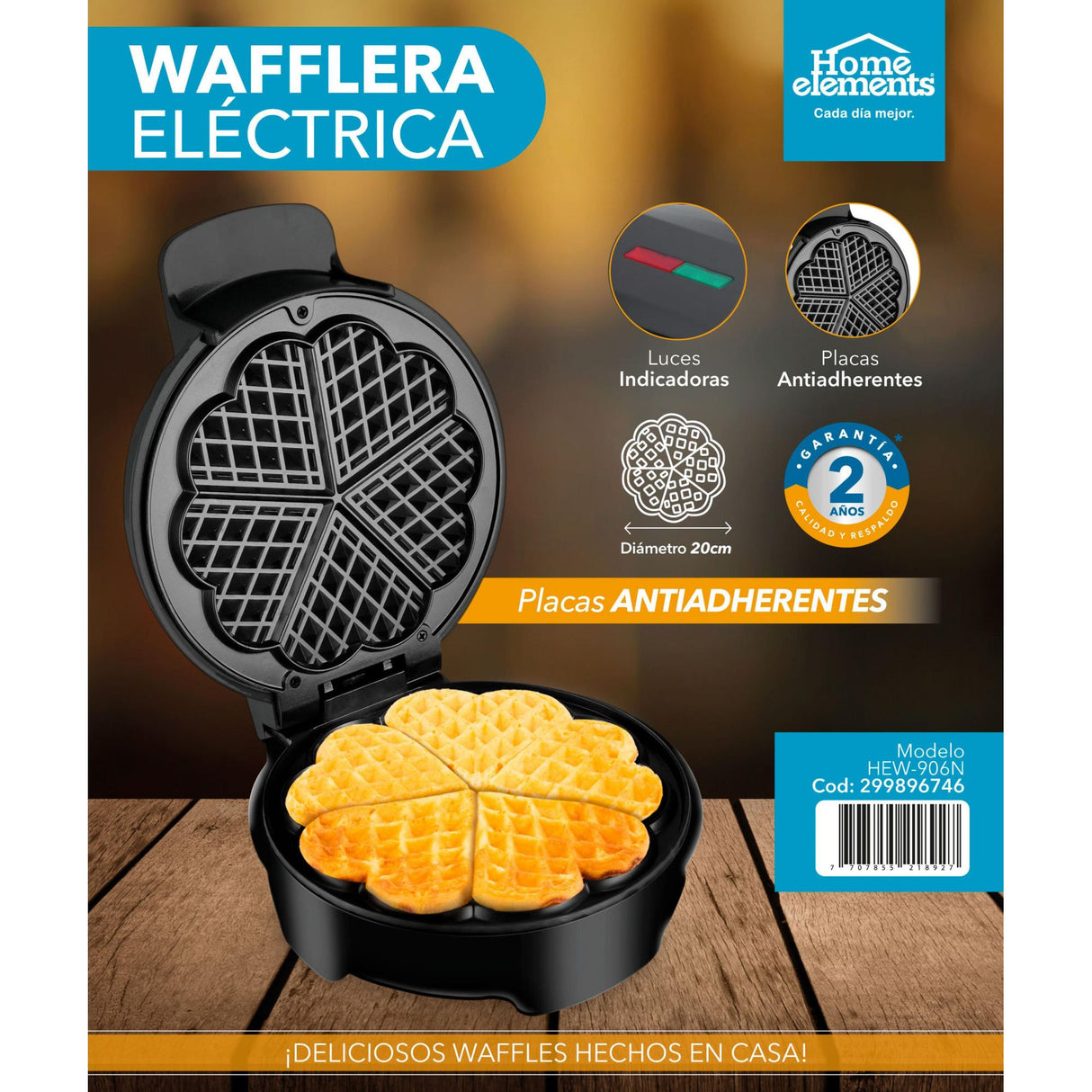 Waflera Negro 18.5x8cm de Un Puesto con Luz Indicadora - SANDUCHERAS Y WAFLERAS | Bylmo