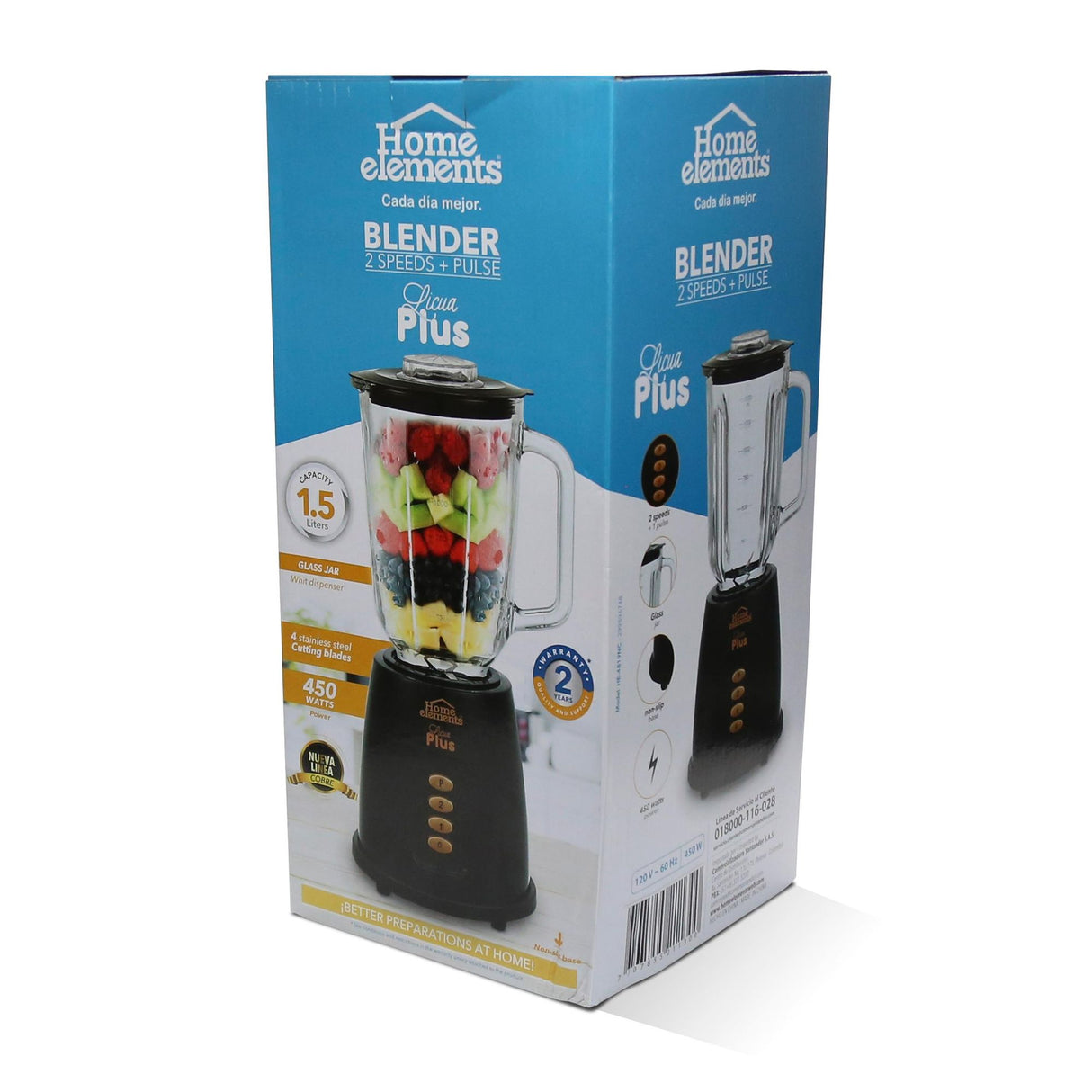 Licuadora Licuaplus Negro y Plateado 15.5x38cm De Cuatro Aspas y 1.5 Litros - LICUADORAS Y PROCESADORES | Bylmo