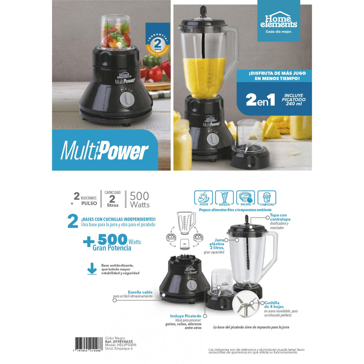 Licuadora Negro 18x40cm De Cuatro Aspas y 2 Litros - LICUADORAS Y PROCESADORES | Bylmo