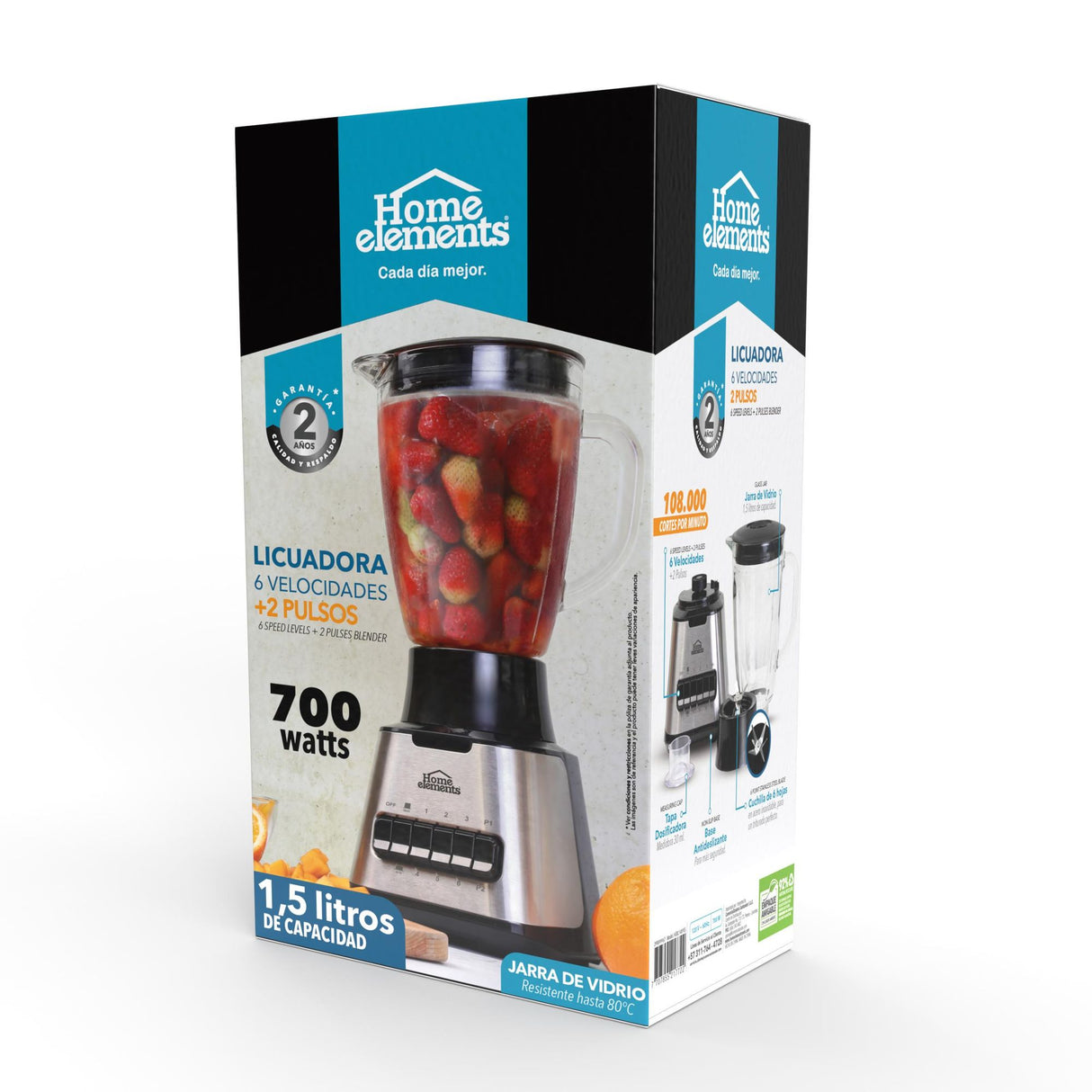 Licuadora Extra Power Negro y Plateado 18.5x39cm De Seis Aspas y 1.5 Litros - LICUADORAS Y PROCESADORES | Bylmo