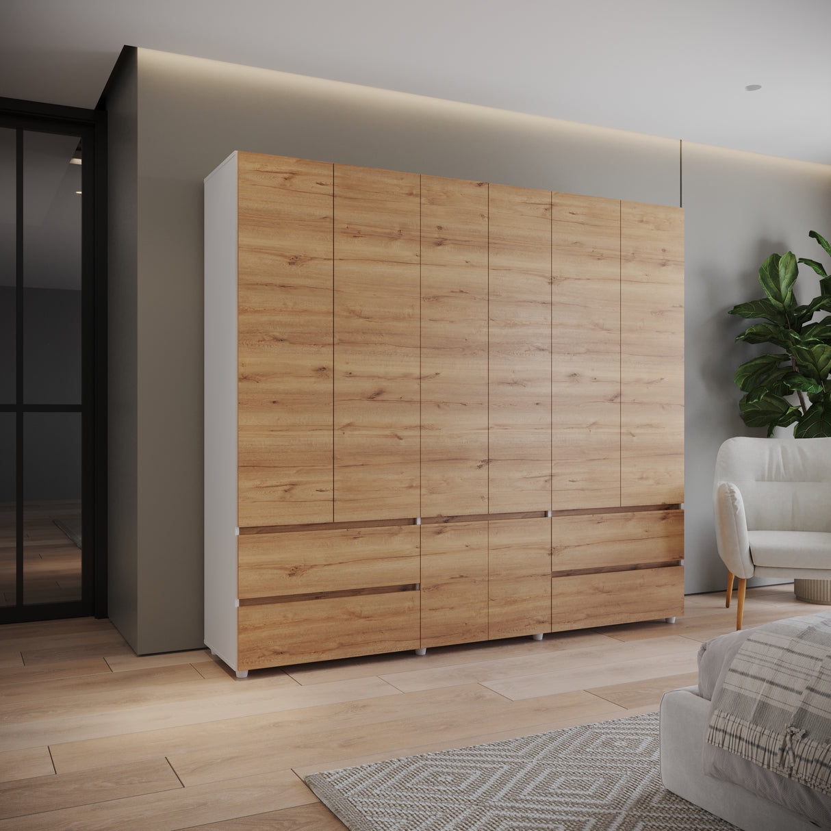 Closet Dallas Duna y Blanco 220x200cm con Cuatro Cajones y con Doce Compartimientos - CLOSETS | Bylmo