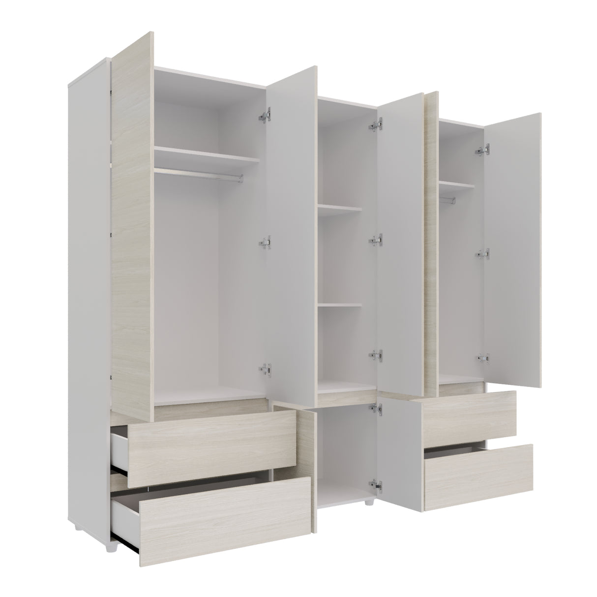 Closet Dallas Niebla y Blanco 220x200cm con Cuatro Cajones y con Doce Compartimientos - CLOSETS | Bylmo