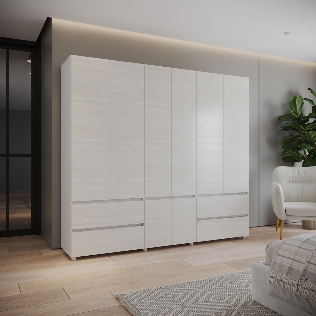 Closet Dallas Niebla y Blanco 220x200cm con Cuatro Cajones y con Doce Compartimientos - CLOSETS | Bylmo