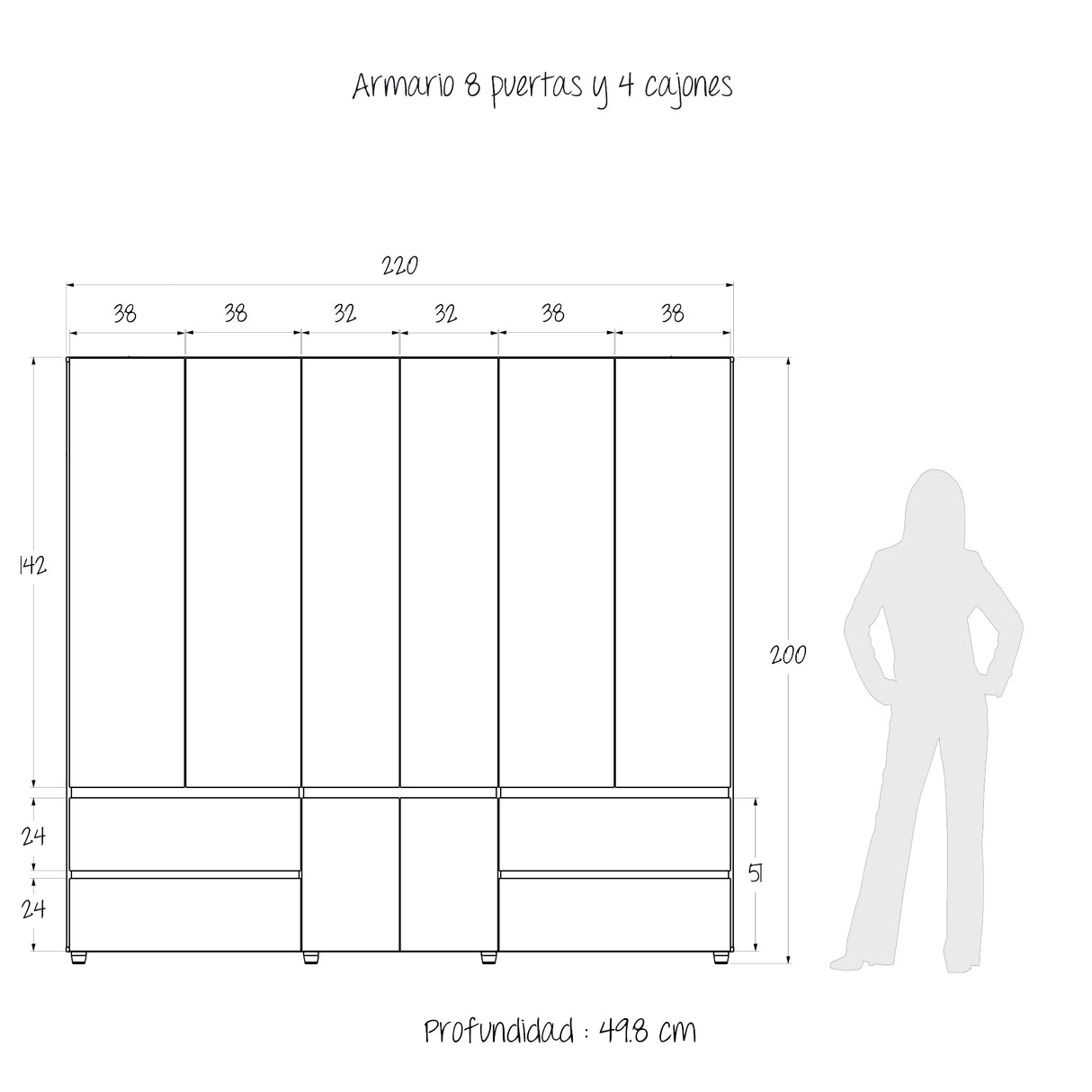 Closet Dallas Niebla y Blanco 220x200cm con Cuatro Cajones y con Doce Compartimientos - CLOSETS | Bylmo