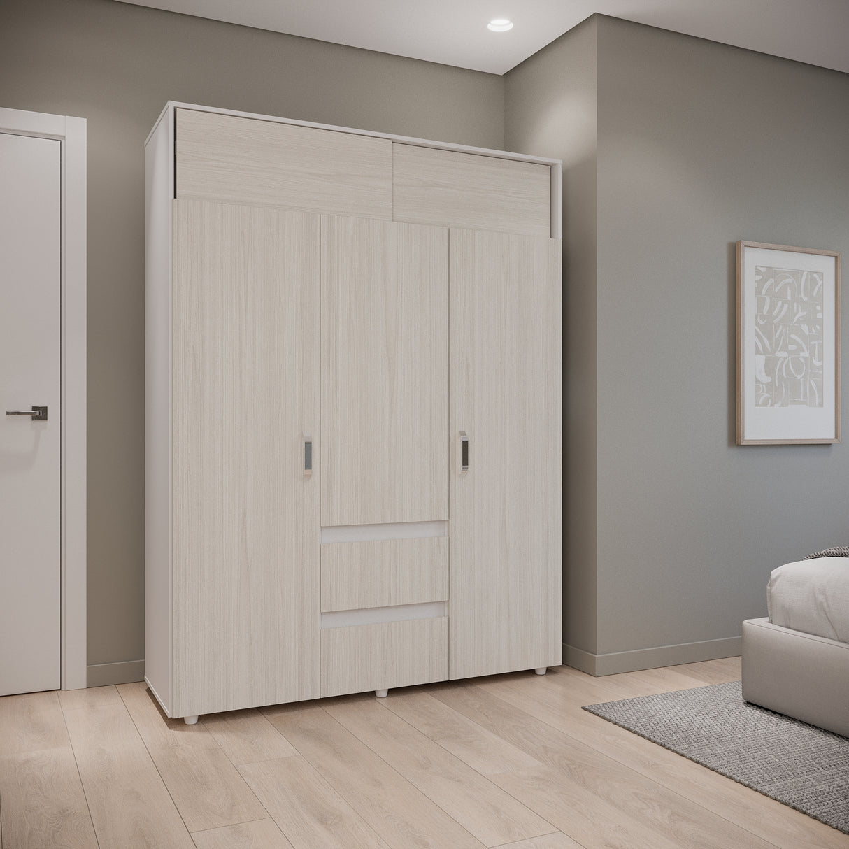 Closet Aurora Niebla y Blanco 150x200cm con Dos Cajones y con Ocho Compartimientos - CLOSETS | Bylmo