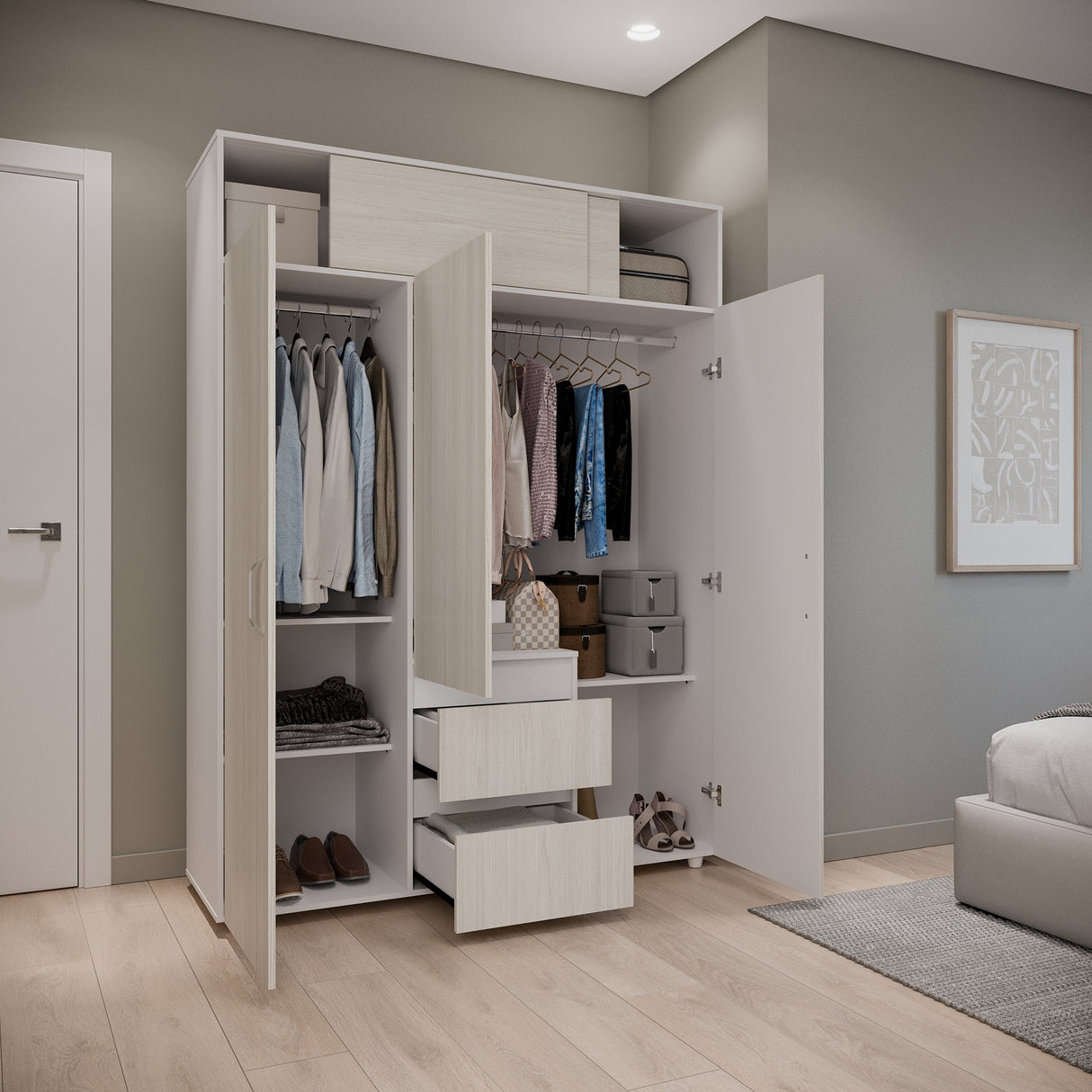 Closet Aurora Niebla y Blanco 150x200cm con Dos Cajones y con Ocho Compartimientos - CLOSETS | Bylmo