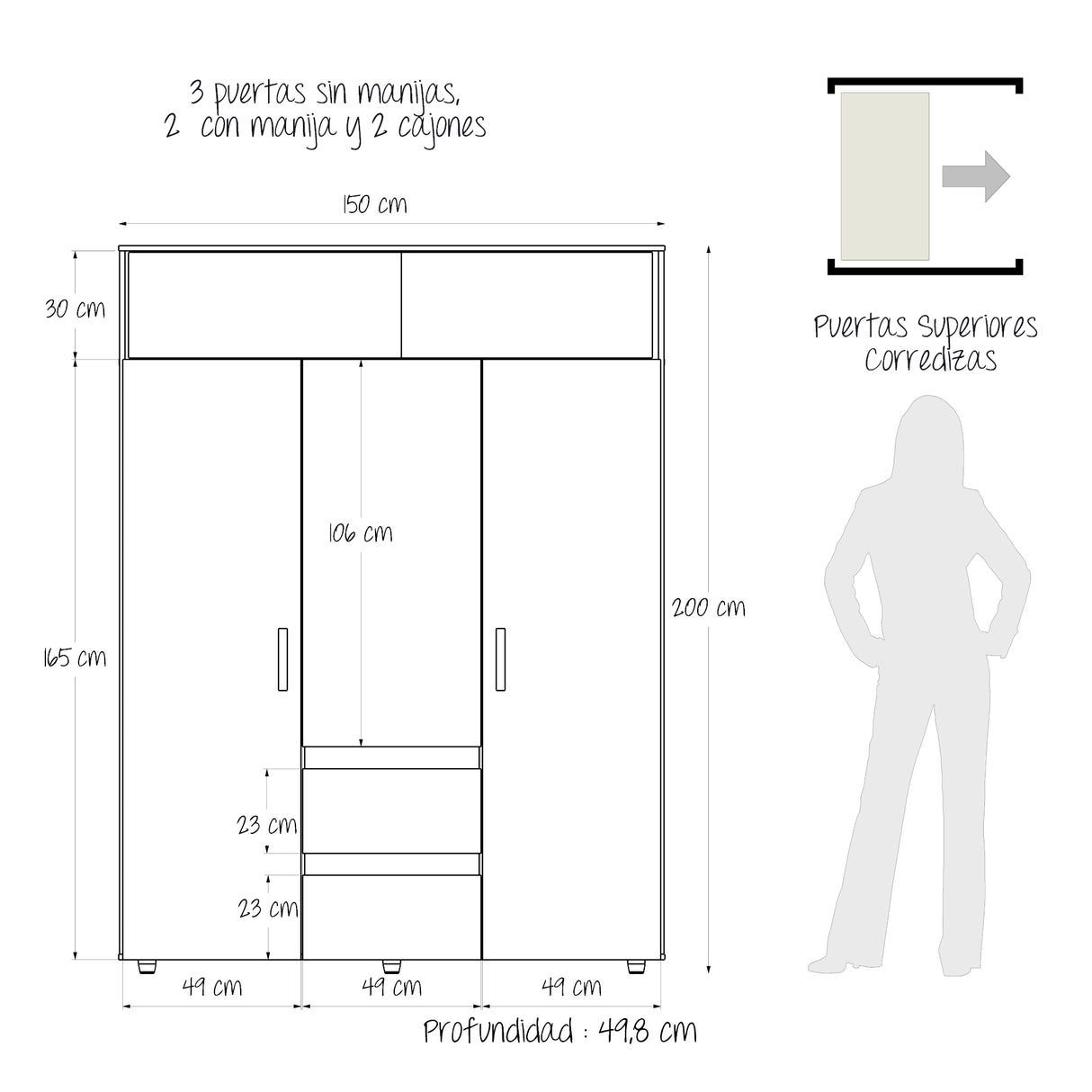 Closet Aurora Niebla y Blanco 150x200cm con Dos Cajones y con Ocho Compartimientos - CLOSETS | Bylmo