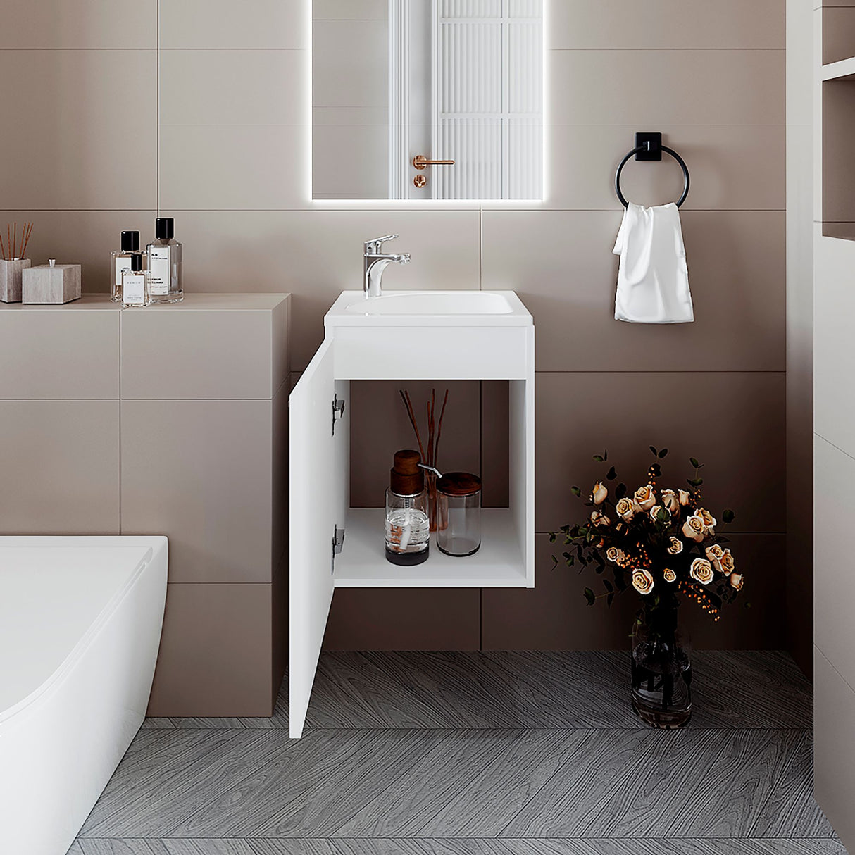 Mueble para Lavamanos Individual Saju Blanco 40x50cm Flotante con Lavamanos de Sobreponer - MUEBLES PARA LAVAMANOS | Bylmo